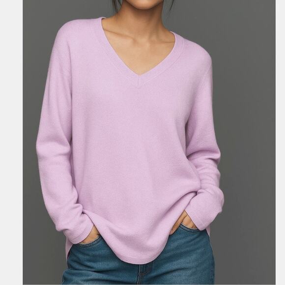 Saks Fifth Ave Black Label XL Oversized Luxury Lilac Cashmere V-Neck  Sweater - Picture 1 of 8